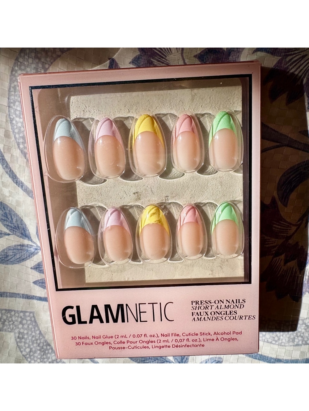 GLAMNETIC Confetti Press-On Nails Set - Short Almond, Multi-Color Tips, 30 Nails